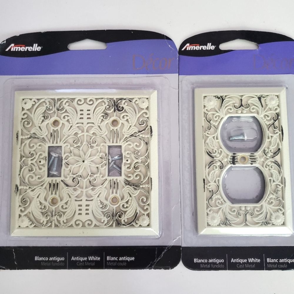Amerelle Decorative Filigree Antique White Cast Metal Wallplates